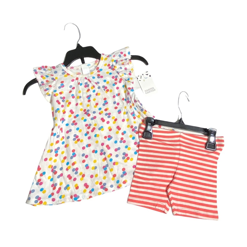 NEW Harper Canyon Baby Girls Polka Dot Ruffle Dress Stripe Shorts 2 Piece Set